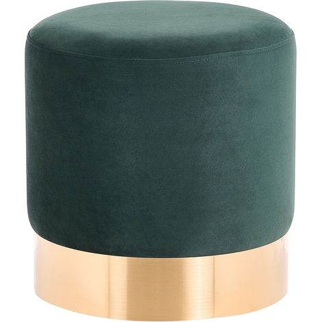 Pouf in velluto verde scuro e oro ⌀ 39 cm SOPHIA (1/5)