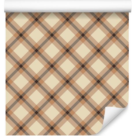 Carta da parati a quadri marrone, crema e arancione per soggiorno e camera da letto, 50x1000 cm (1/5)