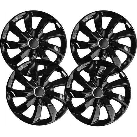 Tapacubos NRM Stig negros, 4 piezas, alto brillo, tamaño 16”, universal + anillo (1/4)