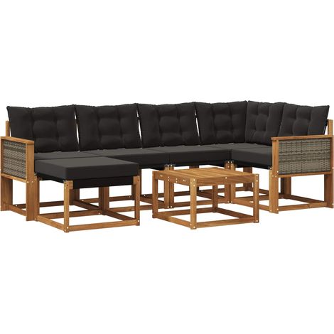 Outdoor Sofa Set with Cushion 7 pcs Natural and Black vidaXL