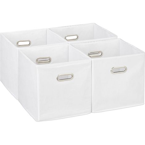 Lote de 4 cajas de almacenamiento cuadradas prácticas 30 x 30 x 30 cm de tela azul 130014492 (1/5)