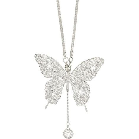 Accessoire de voiture papillon scintillant en diamant - Breloque de rétroviseur en cristal pour femme, cadeau de Saint-Valentin - Argent (1/5)