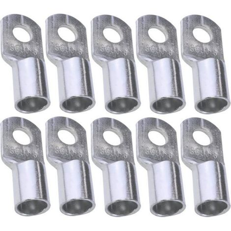 Lot de 10 cosses à œillet tubulaire non isolées Ø8 mm — 50 mm², 45 mm, alliage de cuivre (argent) (1/3)