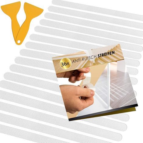 Juego de 36 pegatinas antideslizantes para ducha y bañera, tiras antideslizantes transparentes, tiras autoadhesivas para bañera (20 x 200 mm), (1/5)
