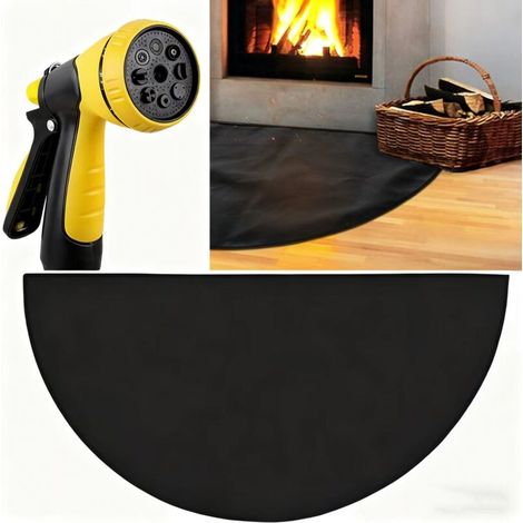 Tapis de cheminée ignifuge, silicone et fibre de verre, noir, 122 x 73 cm, pour poêles à bois, protection du sol intérieur et extérieur (1 mm, avec jet d'eau séparé) (1/4)