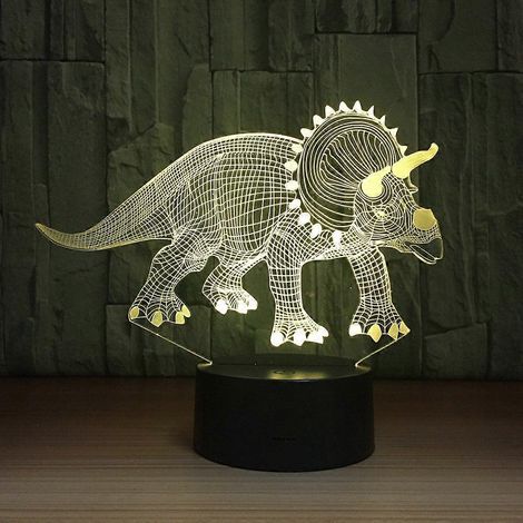 Lampe de nuit LED 3D à 7 couleurs changeantes, effet d'ambiance 3D, idéale pour les enfants (Triceratops), cadeau de Noël ou d'anniversaire. (1/5)