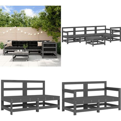 Mesa y taburetes altos jardín 6 pzas madera maciza de pino gris - Sofás de jardín - Muebles de jardín