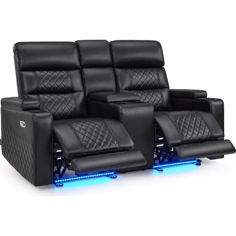 M MCombo 2 Sitzer Fernsehsessel Elektrisch Verstellbar, Zero-Gravity-Kinosessel mit Konsole & LED, Verstellbare Kopfstütze, 2 Sitzer Sofa mit Schlaffunktion, 35D Vollschaum-Sitzkissen 7705 (Schwarz)