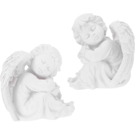 2pièces Lot de Statues Anges Pensifs Résine Petites Sculptures Décoratives pour Intérieur Style Européen (1/5)