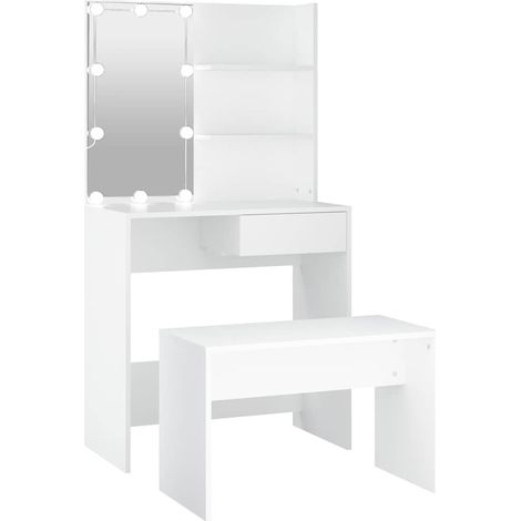 Maison Exclusive - Set Tavolo da Toeletta Bianco con LED in Legno Multistrato (1/5)