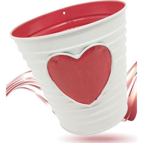 TrAdE Shop Traesio - Secchiello Decorativo Cuore Rosso In Latta 14 Cm Idea Regalo San Valentino 92287 - (1/2)