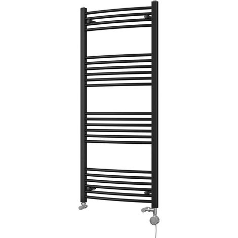 Zennor - Black Dual Fuel Towel Rail H1400mm x W600mm Thermostatic - Curved (1/3)