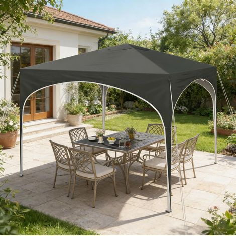 Gartenpavillon 3x3 m höhenverstellbar faltbar Grau OKMYHOME (1/5)
