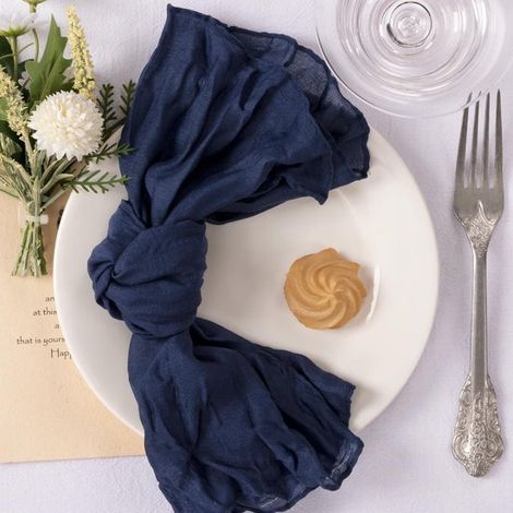 Lot de 12 serviettes en maille froissée à motif vagues, pour la décoration de table, la maison, les mariages, etc., bleu marine. (1/5)