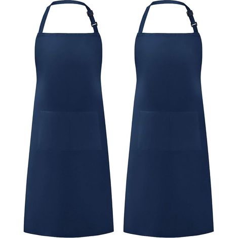 Lot de 2 tabliers de cuisine réglables résistants aux gouttes d'eau avec 2 poches pour homme et femme, Bleu foncé (1/4)