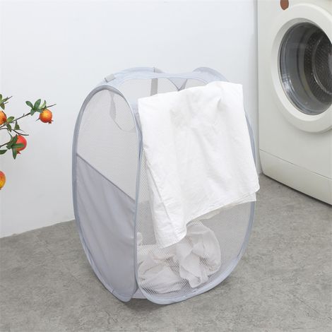 Panier à linge pliable, panier de rangement pour vêtements, gris clair, ouverture ronde, grande taille, panier à linge p (1/4)