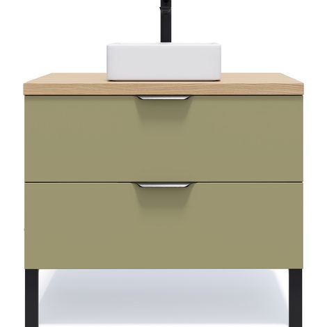 Meuble de salle de bain suspendu vasque à poser 90cm 2 tiroirs Vert olive - Soho (1/5)