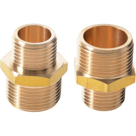 2 Pièces Raccord Plomberie, Double Mamelon Réduction Laiton, Mamelon Double Laiton 3/4" Mâle - 1/2"Mâle, pour Usage Industriel ou Domestique (1/4)