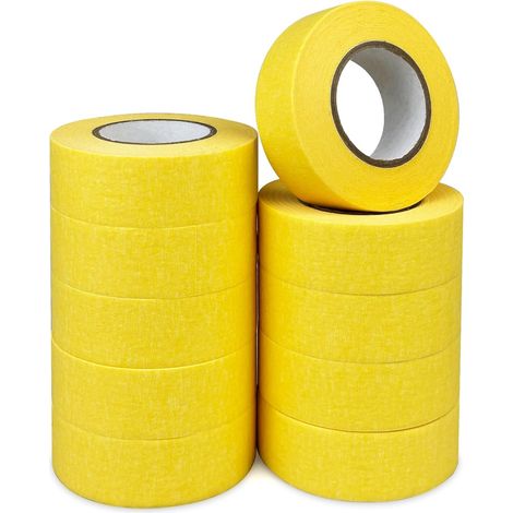 Lot de 10 rouleaux de ruban de masquage pour peinture - 30 mm x 20 m - Jaune - Multi-surfaces - Ruban décoratif de qualité supérieure - Pour peinture intérieure et loisirs créatifs - Adhérence
