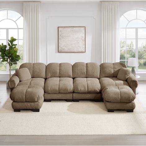 Canapé U 4 places modulable, chenille, 330 x 149 x 90 cm, avec 2 ottomans mobiles, brun OKMYHOME (1/5)