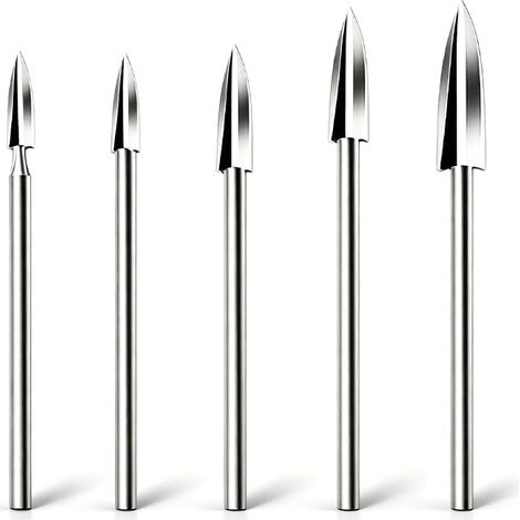 5Pièces Jeu D'Embouts De Sculpture Sur Bois, Embouts De Gravure Pour Outil Rotatif Avec Queue 1/8" 3mm Pour Travail Du Bois DIY Perçage Meulage - Têtes 3-8mm (1/5)