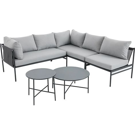 Salon de jardin modulable en acier : 2 canapés d'angle, 1 fauteuil et tables gigognes - Anthracite - ULAME de MYLIA (1/5)