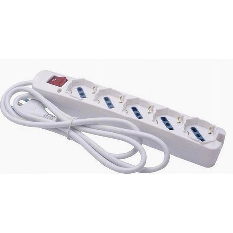 Trade Shop - MULTIPRES 5 USCITES UNIVERSALI SPINA 16A CAVO 1.5 MT BIANCO 80180N - (1/3)