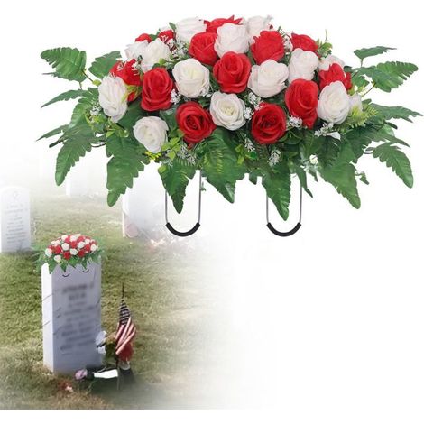 Selle de fleurs pour pierre tombale, grandes fleurs artificielles pour cimetière, fleurs commémoratives pour décoration de
