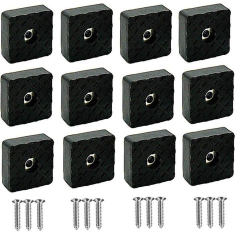 Lot de 16 patins de protection en silicone noir pour pieds de meubles, tampons élastiques en caoutchouc antidérapants pour pieds de meubles et chaises avec vis (30 x 30 x 10 mm) (1/4)