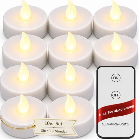 MONZANA® 10 Pcs LED Tea light Candles with Batteries and Remote Control  300 Hour Electric Warm White Flickering Flame Effect  3.7cm Round Flameless Realistic Tea Lights (1/5)