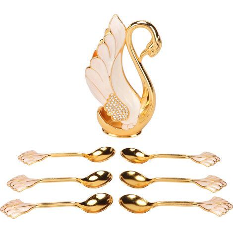 Besteckset mit Schwanenfuß und innovativem Goldglätter – ideal für Cafés, Bars und Partys, inklusive goldener und weißer Löffel und Gabeln (1/5)