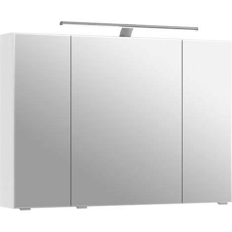 Badezimmer Spiegelschrank mit LED Aufbauleuchte, 98cm breit, in weiß Glanz SOLINGEN-66, B/H/T ca. 98/70,3/17 cm (1/5)