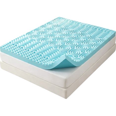 Surmatelas en mousse à mémoire de forme, rafraîchissant, soulagement de la pression, Bleu Ciel-b, Épaisseur 5cm-a, 180x200cm (1/2)