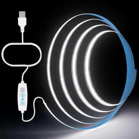 Ruban LED COB USB 5V Blanc Chaud Variable CRI85+ 1m - Bande Lumineuse 8mm pour Décoration TV, Cuisine, Chambre, Fête DIY (Blanc Froid 1m)
