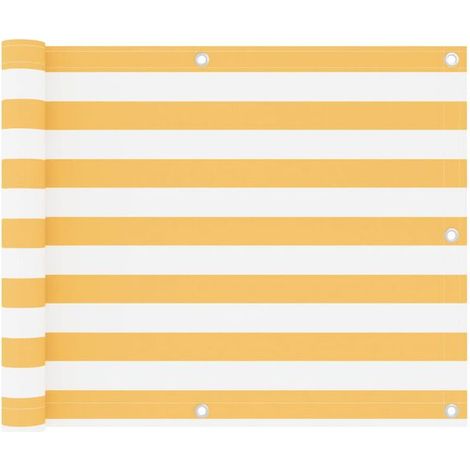 Paravent de balcon blanc et jaune, 75x300 cm, tissu Oxford. (1/2)