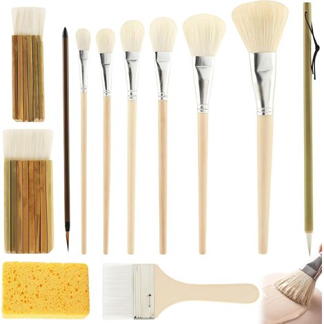 Pinceaux de Peinture 12 pièces, Poils Souples, Manche en Bois  Pinceaux pour peinture céramique pour artistes, peintres, débutants, étudiants, argile, acrylique, dessin, (1/5)