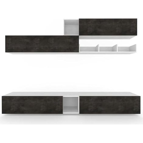 Mobile Soggiorno TV,Parete Attrezzata 282x202 cm,Già Montato,Ossido Bianco/Nero