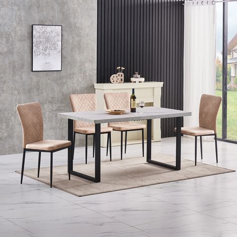 AINPECCA Grey Dining Table and Chairs 4 Set Dining Room Chair Kitchen Home Office(table+4 Beige suede chairs)