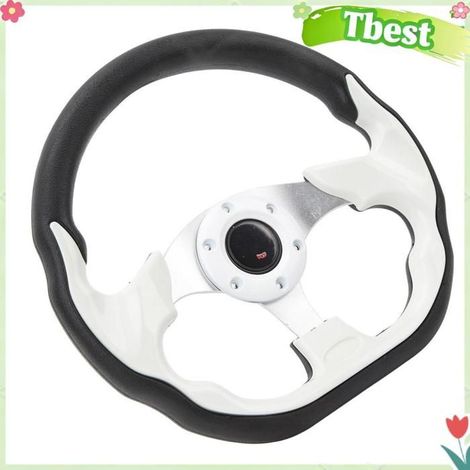 Tbest Volant de voiturette de Volant de chariot de universel de 12,5 pouces, 6 trous de remplacement pour moteur bateau Blanche (1/5)