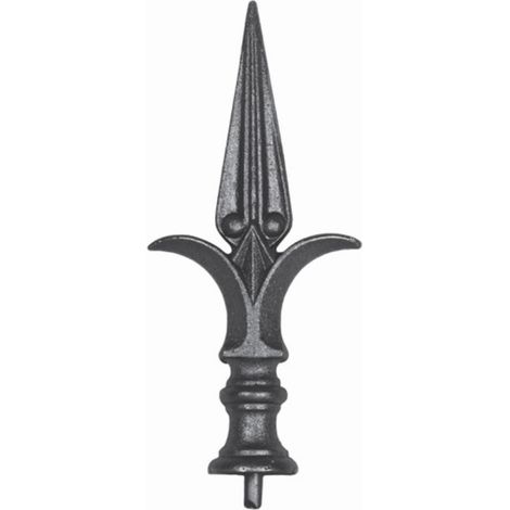 Pointe de lance sophistiquée - Hauteur 215mm largeur 98mm base ronde pleine Ø38mm - Fonte avec tige en acier - À souder - DECO FER FORGE