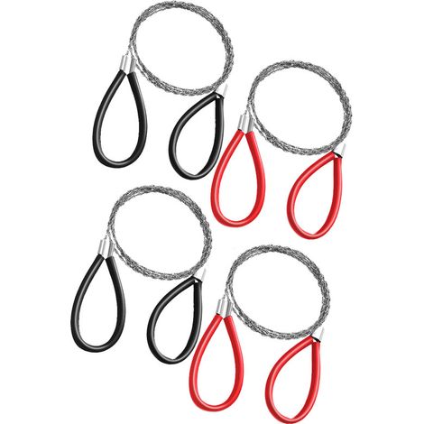 Ensemble de 4 scies à fil de survie en plein air, scie à fil en acier inoxydable, scie à fil de survie d'urgence (2  noir + 2  rouge) (1/5)