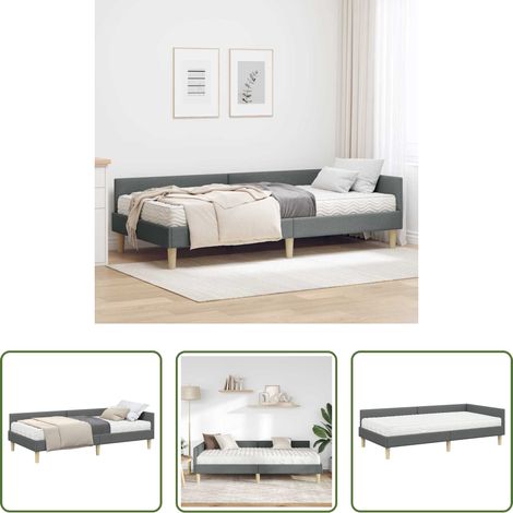 vidaXL Lit plateau -  Cadre de lit d'angle avec matelas avec matelas 2 pcs Gris tissu (1/5)