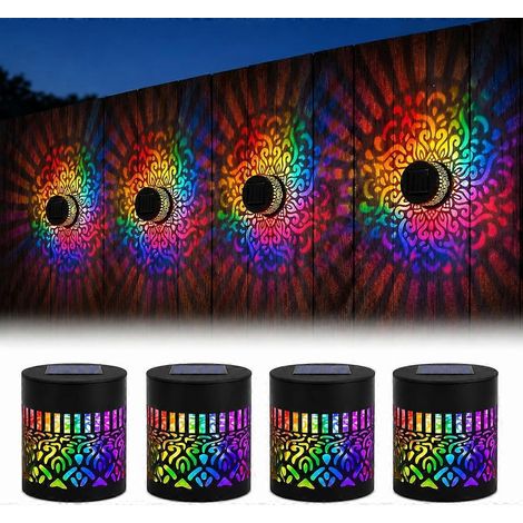 Lampes solaires mandala décoratives murales extérieures, projecteur coloré pour clôture jardin terrasse cour, 4 pièces couleurs éclatantes (1/5)
