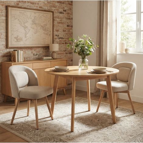 2 drehbare Esszimmerstühle 46×46×77,5 cm aus Holz, beige – MEUBLIV (1/5)