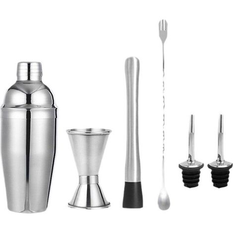 6-piece cocktail set, beginner shaker, stainless steel, silver (1/4)