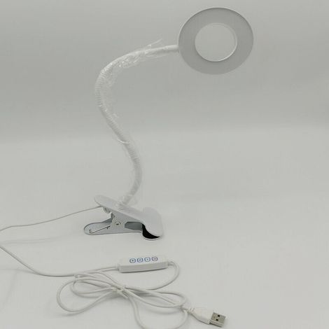 Lampe de Bureau Pince Lampe de Lecture Clipsable Luminosité Réglable Lampe Pince pour Lit Lampe Bureau Led USB pour Étude et Travail, Blanc (1/5)
