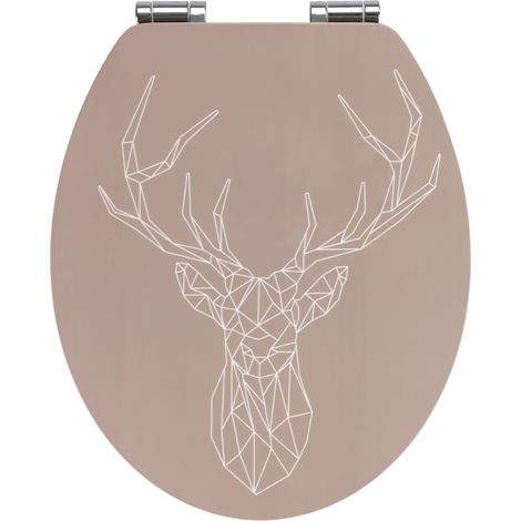 Abattant WC Stag WENKO, Frein de chute, Installation rapide, Déclipsable pour entretien facile, Tampon mural, Design scandinave, MDF, 37,5 x 44 cm, Taupe (1/4)