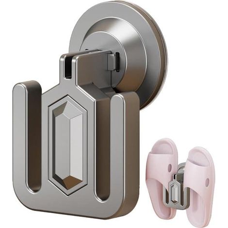 Étagère à chaussures suspendue, grise, en 2 parties, en plastique, à fixer au mur ou dans un placard, avec ventouse. (1/5)
