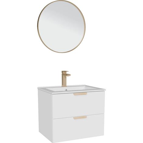 Mobile bagno sospeso con lavabo da incasso, rubinetto e specchio Bianco L60 cm – AVORELI (1/5)
