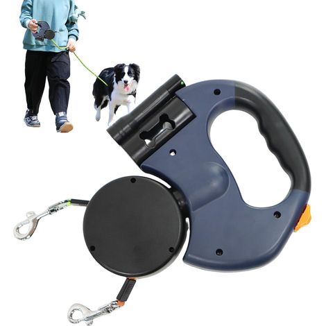 Laisse Double pour 2 Chiens, Laisse Double, Laisse Rétractable De 5 M Pet, À 360° en Enchevêtrement Câble De Sécurité Réfléchissant pour Promenades Nocturnes, Jogging Et Camping avec (Bleu) (1/5)